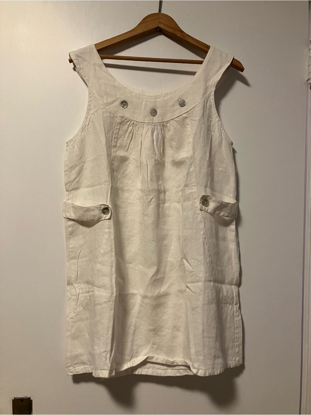White Sleeveless 100% Linen Tunic with Button Details